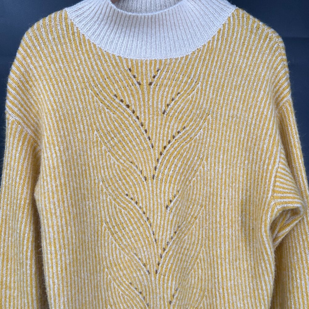 FRNCH mockneck butter yellow oversized sweater coastal grandma knit cozy S M - Picture 3 of 10